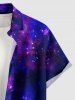 Chemise hawaïenne grande taille pour homme, à boutons et poche, imprimé galaxie et fleurs d'hibiscus. Motif hibiscus. Grande taille. Pour homme. - Cadetblue S