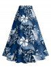 Plus Size Flowers Leaf Tropical Print Split Hawaii Skirt -  