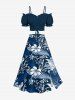 Plus Size Flowers Leaf Tropical Print Split Hawaii Skirt -  