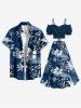 Plus Size Flowers Leaf Tropical Print Split Hawaii Skirt -  