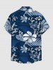 Chemise hawaïenne grande taille pour homme, à imprimé tropical floral et feuilles, boutons et poche. - Bleu profond S