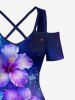 Plus Size Hibiscus Flowers Galaxy Print Cold Shoulder Crisscross Hawaii Maxi Dress -  