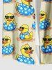 Plus Size Sunglass Ducks Print Buttons Pocket Hawaii Shirt For Men -  