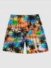 Plus Size Coconut Tree Ombre Sunset Print Hawaii Drawstring Beach Shorts For Men -  