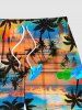 Plus Size Coconut Tree Ombre Sunset Print Hawaii Drawstring Beach Shorts For Men -  