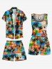 Plus Size Coconut Tree Ombre Sunset Print Hawaii Drawstring Beach Shorts For Men -  