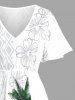 Plus Size Coconut Tree Flower Geometric Graphic Print Hawaii Split Pocket A Line Midi Dress -  
