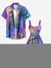Robe trapèze hawaïenne grande taille à imprimé lune et cocotier ombré - Violet clair L