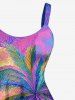 Robe trapèze hawaïenne grande taille à imprimé lune et cocotier ombré - Violet clair L