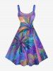 Robe trapèze hawaïenne grande taille à imprimé lune et cocotier ombré - Violet clair L