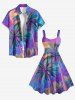 Robe hawaïenne grande taille à imprimé lune et cocotier ombré - Violet clair 2X