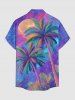 Chemise hawaïenne à poches boutons, imprimé lune et cocotier ombré, grande taille, pour hommes - Violet clair S