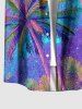 Chemise hawaïenne à poches boutons, imprimé lune et cocotier ombré, grande taille, pour hommes - Violet clair 2XL