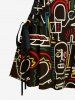 Robe trapèze à lacets et imprimé graphique amusant, style hawaïen - Noir S