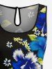 Plus Size Hibiscus Flower Leaf Print Hawaii Drawstring Pocket Romper -  