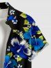 Chemise hawaïenne à imprimé de fleurs d'hibiscus et de feuilles, grande taille, avec poche boutonnée, pour homme - Noir 3XL