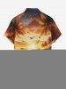 Plus Size Coconut Tree Sunset Ombre Dusk Sea Print Hawaii Button Pocket Shirt For Men -  