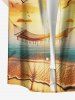 Plus Size Coconut Tree Sunset Ombre Dusk Sea Print Hawaii Button Pocket Shirt For Men -  