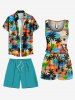 Chemise hawaïenne grande taille pour homme, avec imprimé nuage et cocotiers, ciel coloré, boutons et poche. - Orange S