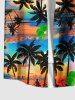 Plus Size Coconut Tree Cloud Colorful Sky Print Buttons Pocket Hawaii Shirt For Men -  