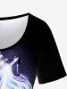 T-shirt à manches courtes grande taille imprimé licorne pailletée - Noir L