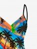 Paréo de plage convertible grande taille à imprimé coucher de soleil ombré avec cocotiers et nuages, style hawaïen - Multi XXS