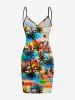 Paréo de plage convertible grande taille à imprimé coucher de soleil ombré avec cocotiers et nuages, style hawaïen - Multi XXS