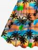 Robe trapèze hawaïenne grande taille imprimée cocotiers, nuages et coucher de soleil ombré - Multi S