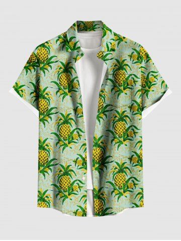 Chemise hawaïenne grande taille à imprimé feuilles d'ananas, boutons et poches pour homme - LIGHT GREEN - 4XL