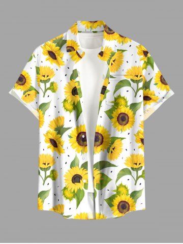 Chemise hawaïenne grande taille pour homme, à imprimé tournesol, boutons et poches. - YELLOW - 5XL