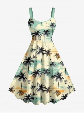 Robe débardeur hawaïenne grande taille à imprimé cocotier, oiseau et nuage - LIGHT BLUE - 2X