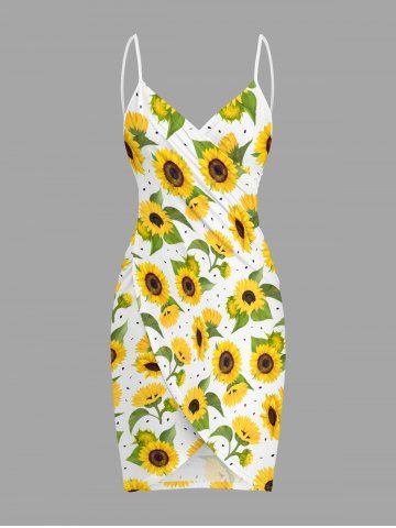 Plus Size Sunflower Leaf Print Hawaii Beach Cover - YELLOW - M