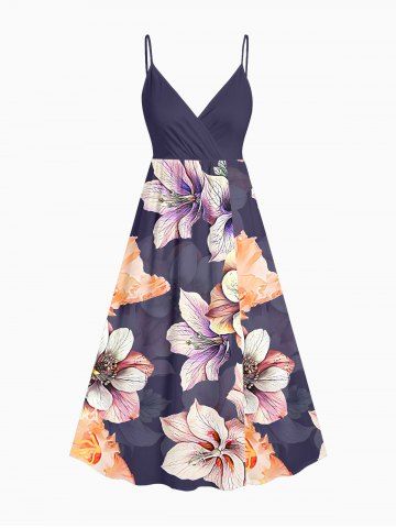 Robe débardeur trapèze à imprimé floral et feuilles grande taille, style hawaïen, cache-cœur - CONCORD - S