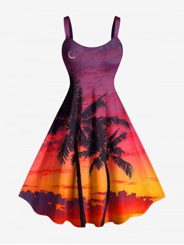 Robe trapèze hawaïenne à imprimé ombré cocotier grande taille - ORANGE - 6X