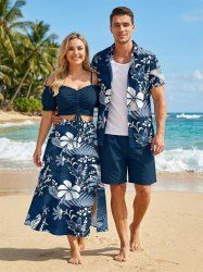 Flowers Leaf Tropical Print Matching Hawaii Beach Outfit For Couples -  