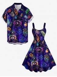 Raccoon Pirate Sailboat Rudder Coconut Tree Galaxy Print Plus Size Matching Hawaii Beach Outfit For Couples -  