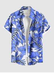 Chemise hawaïenne grande taille pour homme, à imprimé de fleurs d'hibiscus et de feuilles, avec boutons et poche. - Bleu 2XL