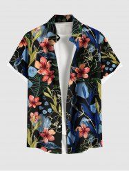 Plus Size Flowers Leaf Print Buttons Pocket Hawaii Shirt For Men -  