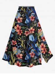 Jupe hawaïenne fendue à imprimé fleurs et feuilles grande taille - Noir XS