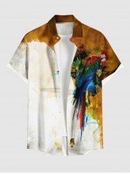 Chemise hawaïenne grande taille pour homme, à boutons et poche, avec imprimé coloré et motif perroquet. Motif éclaboussures de peinture. - Brun Légère S