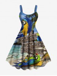 Robe débardeur hawaïenne imprimée cocotier et perroquet grande taille - Bleu Ciel S