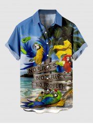 Chemise hawaïenne grande taille pour homme, imprimée cocotiers et perroquets, paysage marin, boutons et poche. - Bleu Ciel S