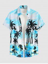 Plus Size Coconut Tree Hibiscus Flowers Print Buttons Pocket Hawaii Shirt For Men -  