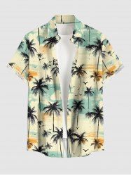 Plus Size Coconut Tree Bird Cloud Print Buttons Pocket Hawaii Shirt For Men -  