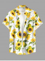 Chemise hawaïenne grande taille pour homme, à imprimé tournesol, boutons et poches. - Jaune 2XL