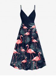 Plus Size Flamingo Tropical Leaf Print Surplice Hawaii Cami Dress -  