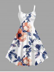Robe hawaïenne grande taille à imprimé fleurs et feuilles - Blanc XXS