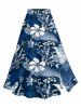 Flowers Leaf Tropical Print Plus Size Hawaii Matching Set -  