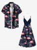 Plus Size Flamingo Tropical Leaf Print Surplice Hawaii Cami Dress -  