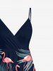 Robe à bretelles croisées à imprimé flamants roses et feuilles tropicales, style hawaïen, grande taille - Bleu Marine 5X